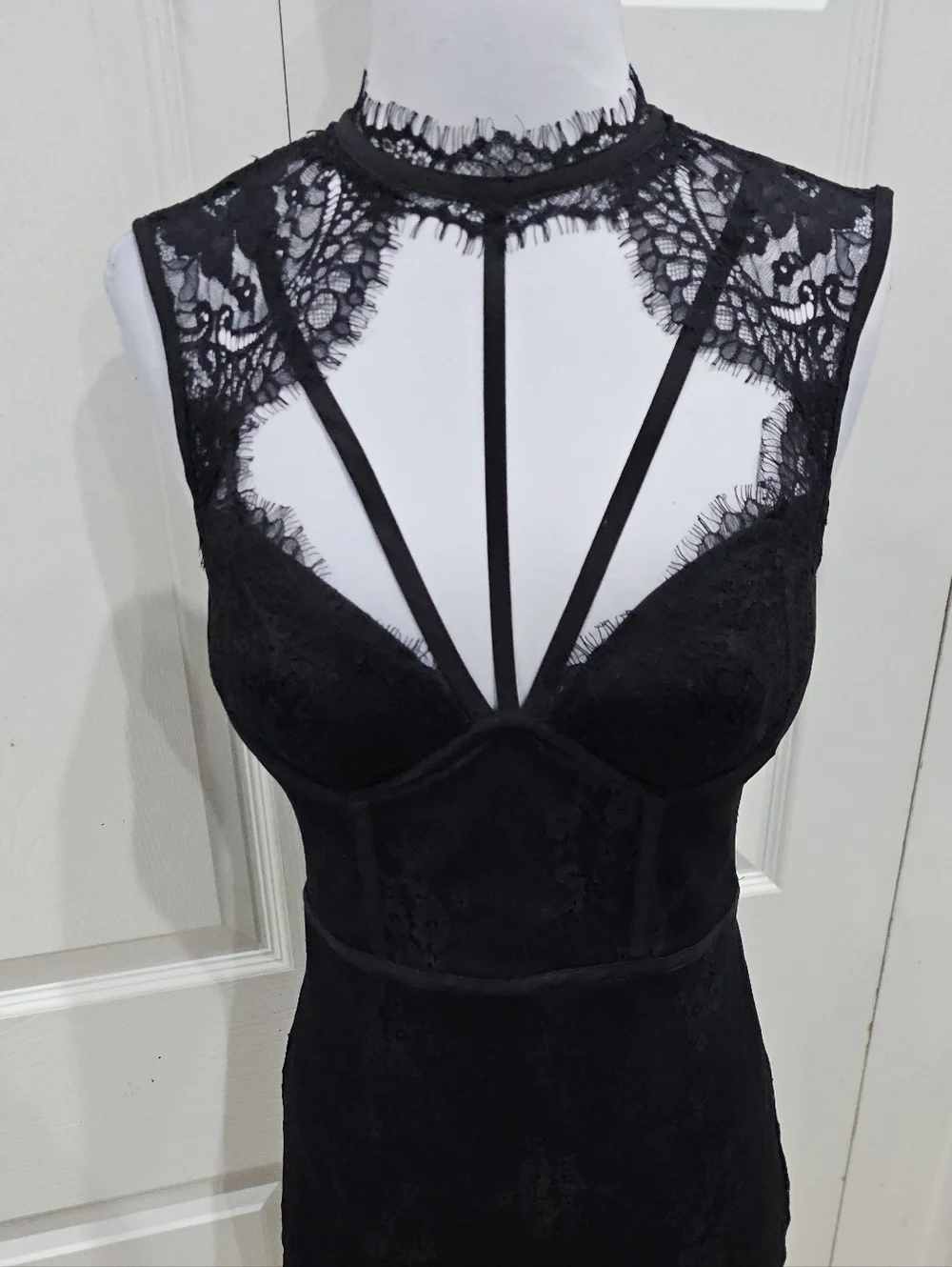 Vintage Y2K Goth Witchy Sexy Bebe Strappy Lace Corset Style Little Black Dress 2 - Picture 4 of 16
